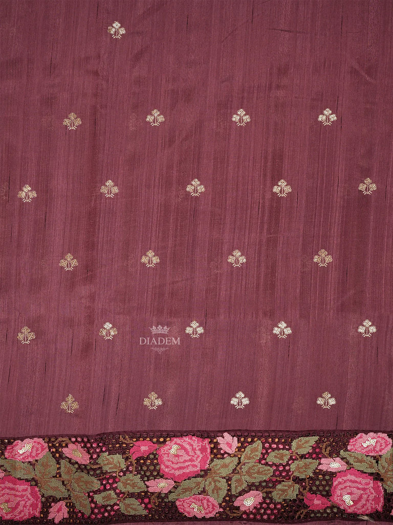 Magenta Tussar Silk Saree with Designed