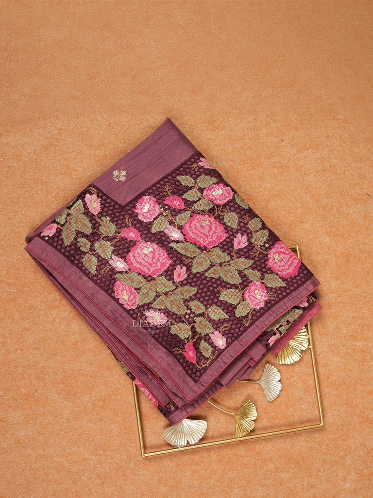 Magenta Tussar Silk Saree with Floral