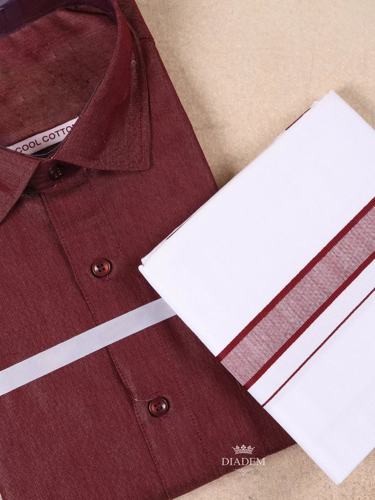 Maroon Full-Sleeve Shirt Dhoti Set