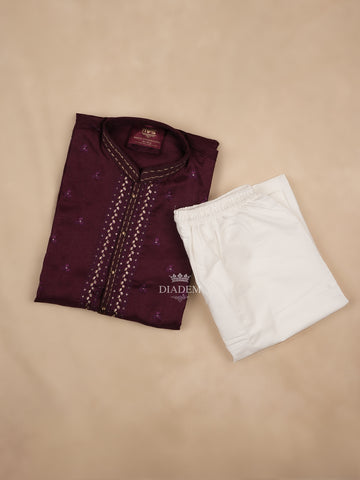 Maroon Kurta Set with Floral Embroidery