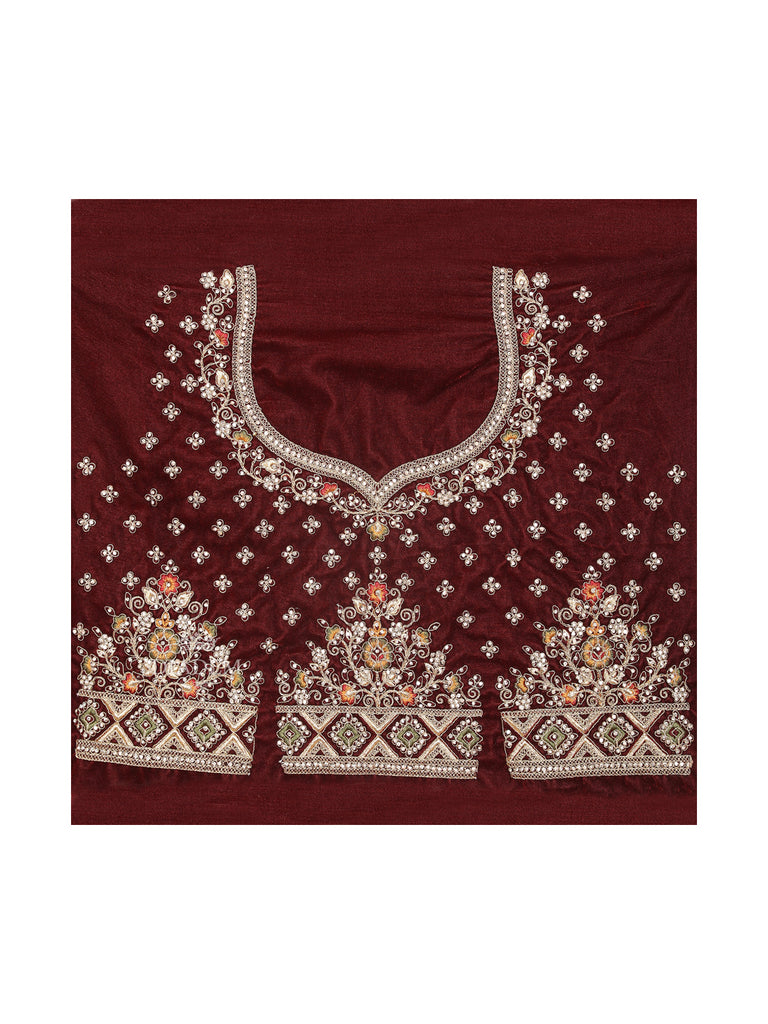 maroon Semi Stitched Velvet Lehenga