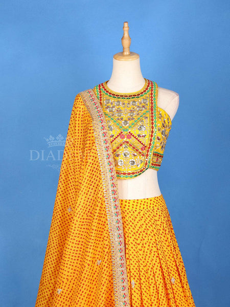 Yellow Lehenga Adorned with Floral Embroidery Designs, with Matching Dupatta and Sleeveless - Diadem