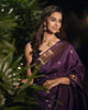 Purple Peacock Motifs Pure Kanchipuram Silk Saree - Diadem