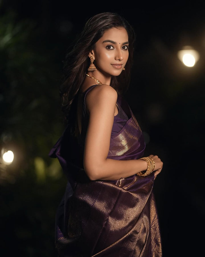 Purple Peacock Motifs Pure Kanchipuram Silk Saree - Diadem