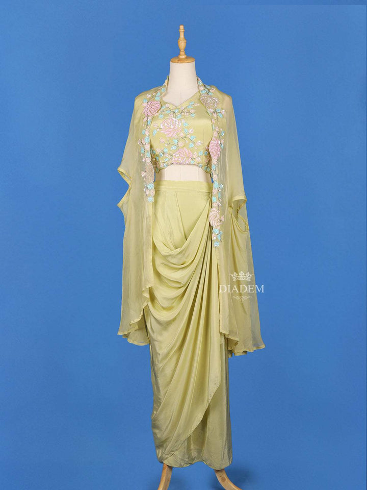 Mint Green Lehenga Embellished with Floral Embroidery Designs Paired with Overcoat - Diadem