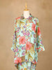 Mint Green Salwar Suit Adorned with Printed Flower Design and with Collar and 3/4 Sleeve - Diadem