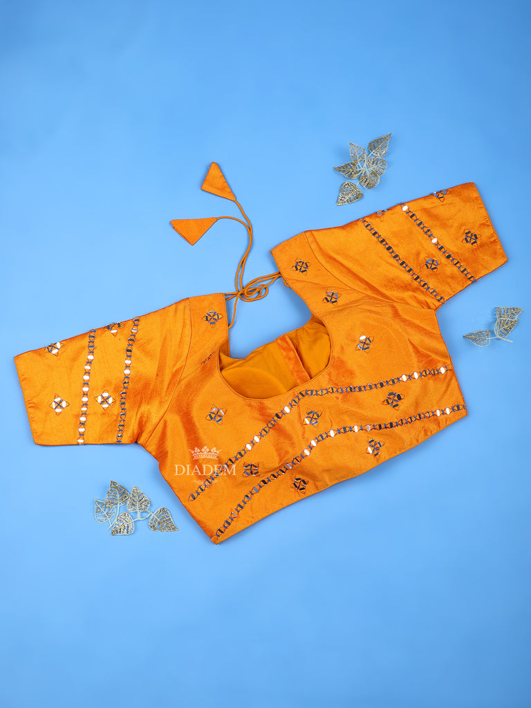 Orange Silk Blouse with Mirror Embroidery Design