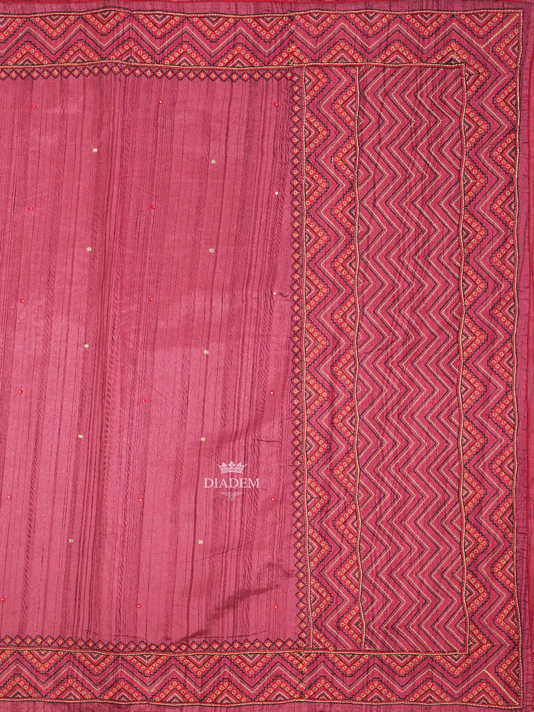 Mirror Embroidery Pink Cotton Saree with Designed