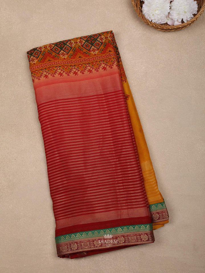 Multi Colour Abstract Printed Cotton Crepe Saree - Diadem