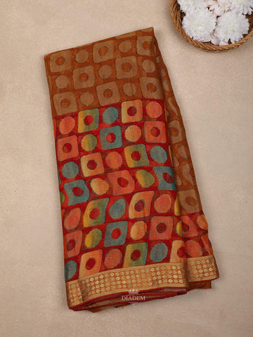 Multi Colour Abstract Printed Semi Cotton Saree - Diadem