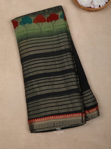 Multi Colour Nature Printed Cotton Crepe Saree - Diadem