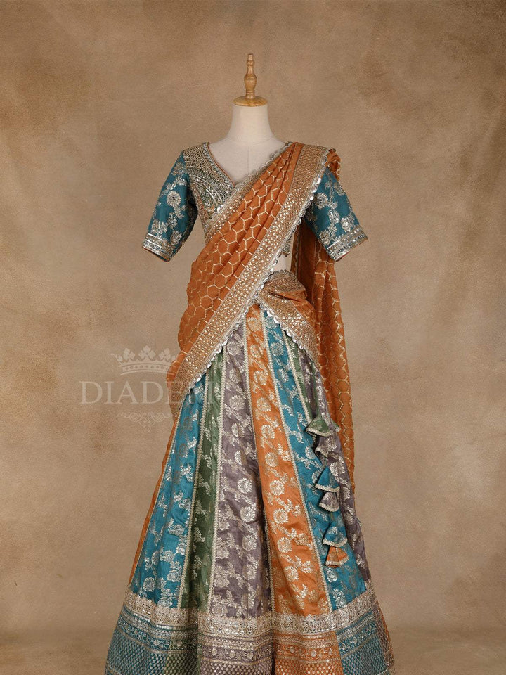Multicolor Lehenga Adorned with Floral Designs, with Matching Dupatta - Diadem