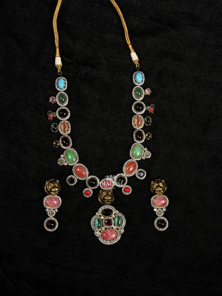Multicolor Gemstone Necklace and Earrings Set - Diadem