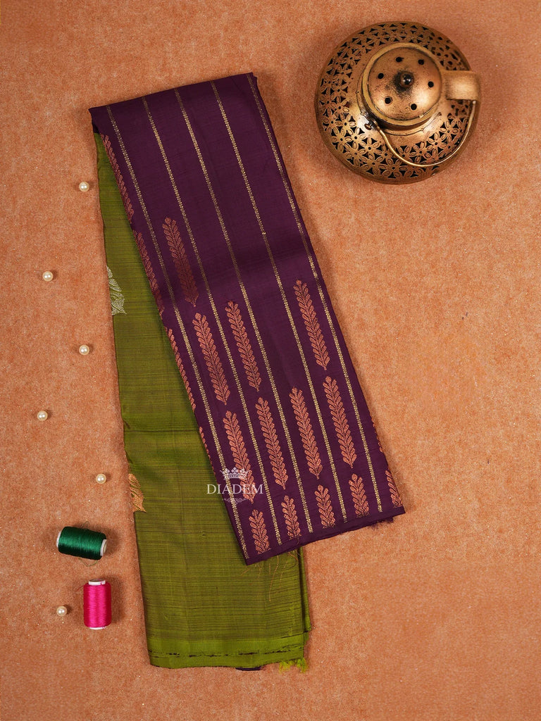 Multicolor Pure Kanchipuram Silk Saree with Leaf