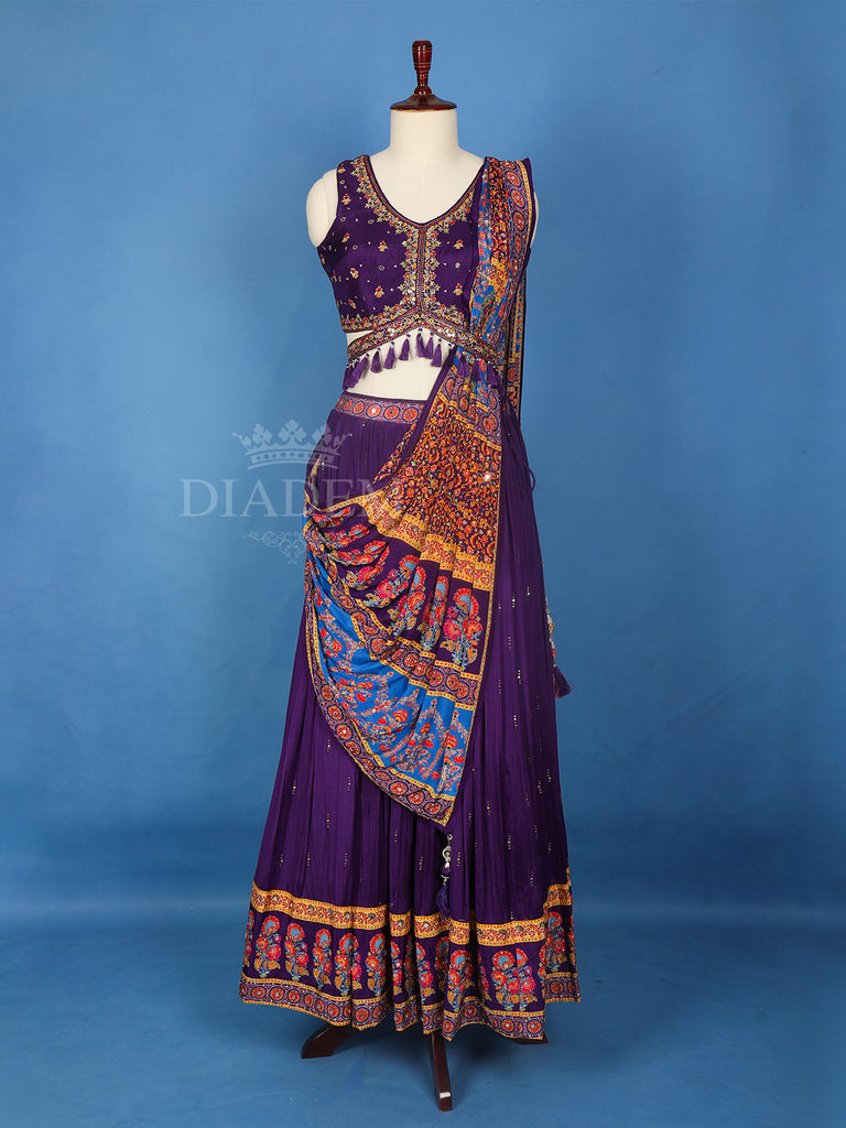 Multicolour Floral Printed Indo Western Lehenga