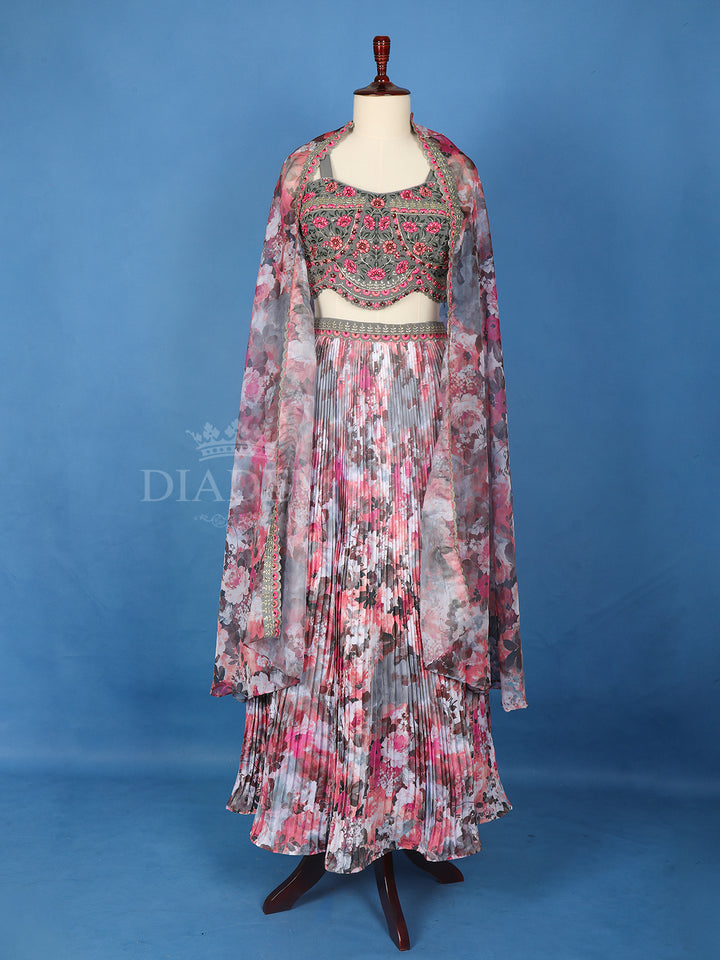 Multicolour Floral Printed Indo Western Lehenga