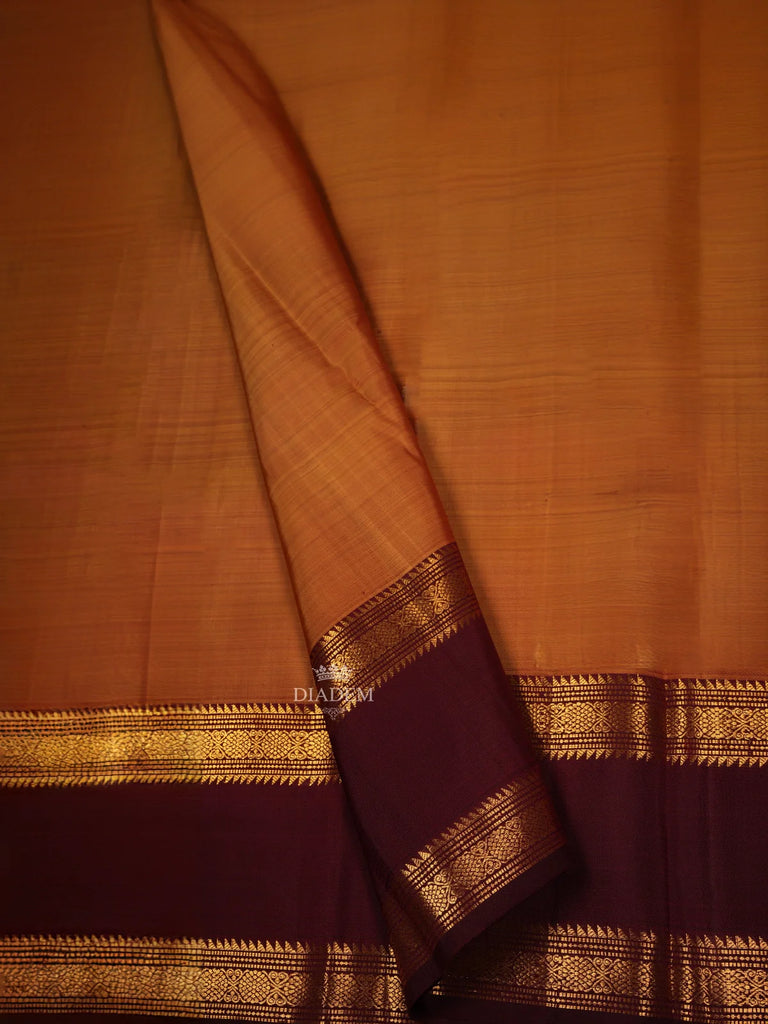 Mustard Orange Kanchipuram Silk Saree Geometric