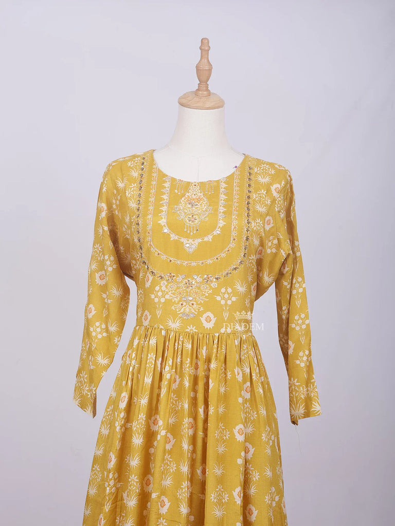 Mustard Yellow Long Kurti Top with Flower Design