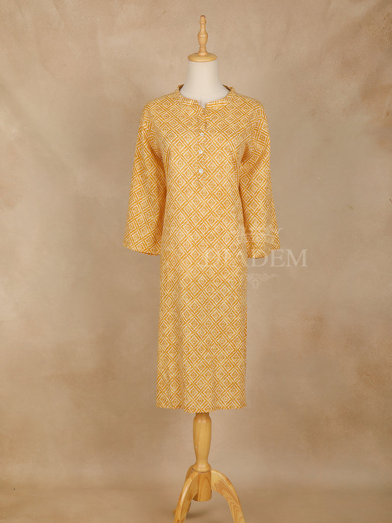 Mustard Yellow Paisley Printed Cotton Kurti