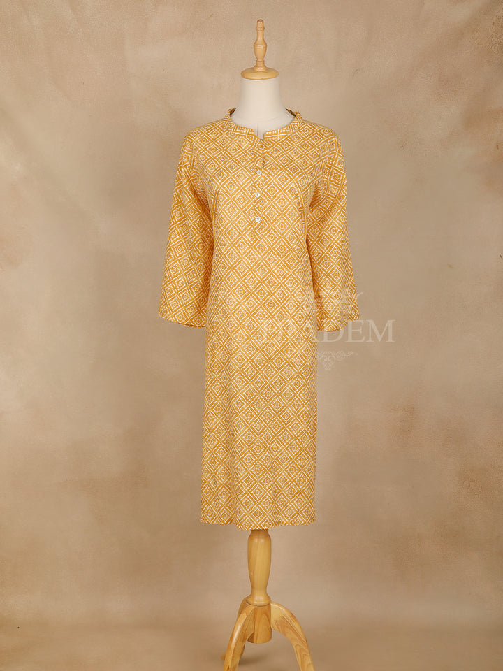 Mustard Yellow Paisley Printed Cotton Kurti