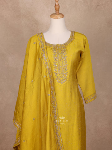 Mustard Yellow Salwar Suit Semi Silk Embroidery