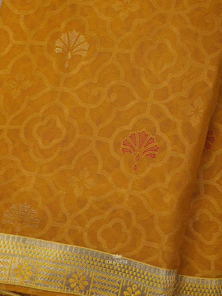 Mustard Yellow Semi Cotton Saree Abstract