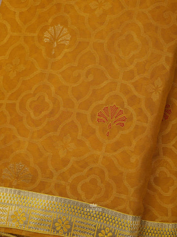 Mustard Yellow Abstract Printed Semi Cotton Saree - Diadem