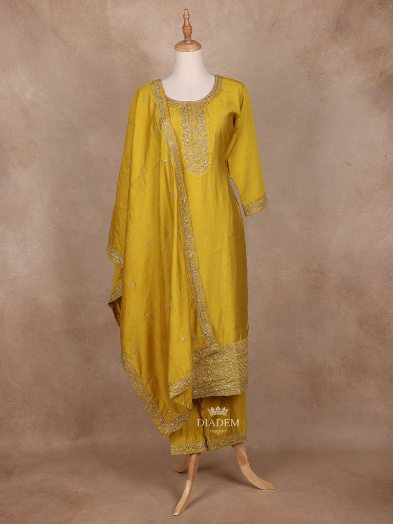 Mustard Yellow Semi Silk Embroidery Salwar