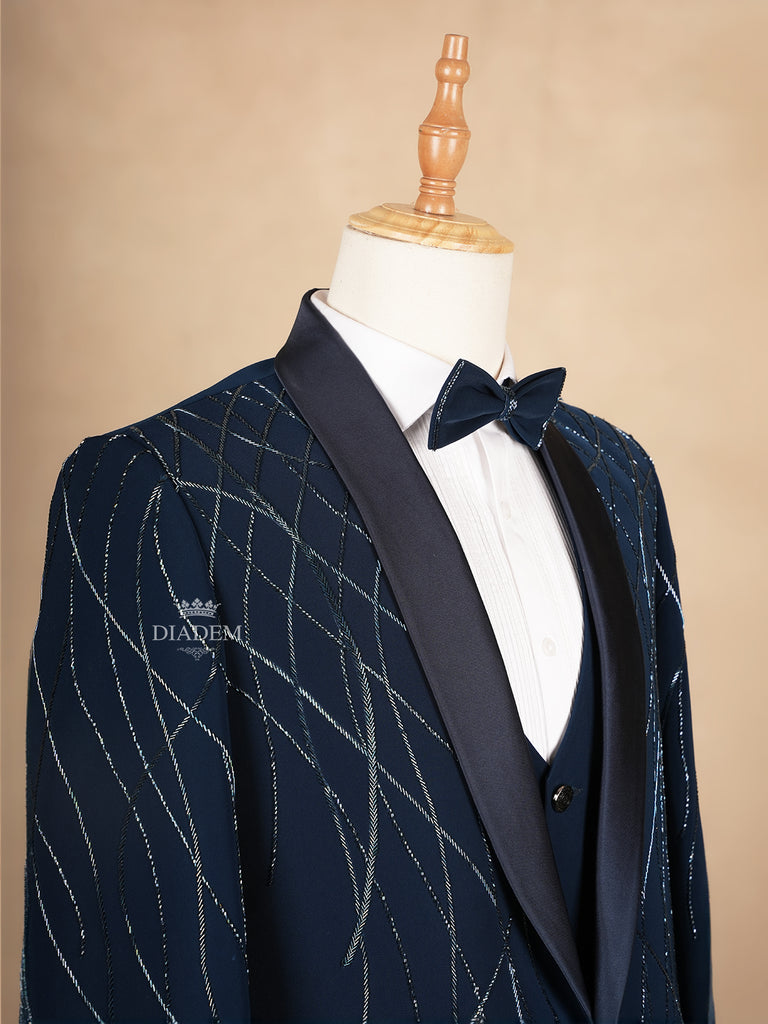 Navy Blue Coat Suit with Attached Bow