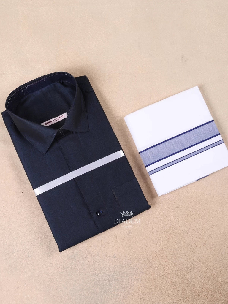 Navy Blue Plain Cotton Full-Sleeve Shirt