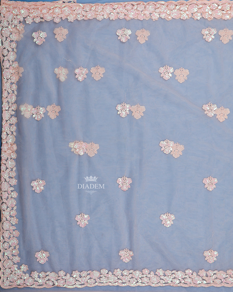 Net Saree Light Pink Floral Embroidery