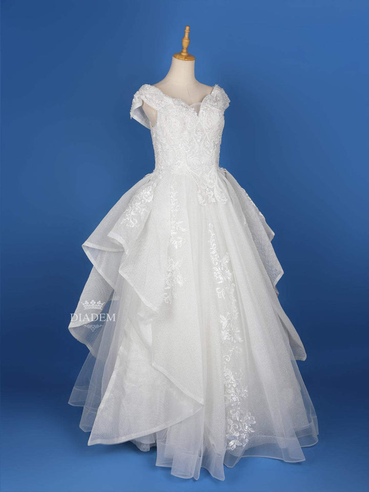 White Net Floral lace and Beads Wedding Gown - Diadem