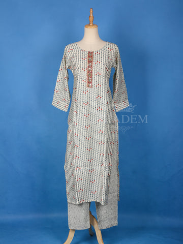 Off White Cotton Salwar Suit with Floral