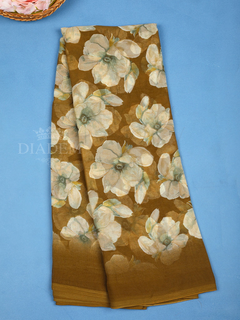 Olive Green Floral Designed Georgette