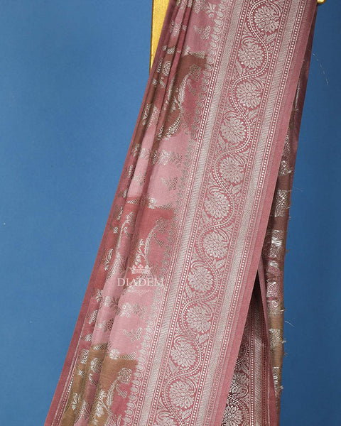 Onion Pink Floral Designed Bridal Banarasi Silk Saree - Diadem