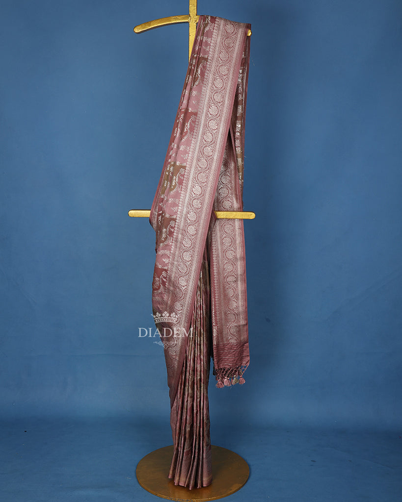 Onion Pink Floral Designed Banarasi Silk