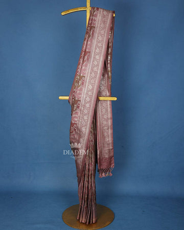 Onion Pink Floral Designed Bridal Banarasi Silk Saree - Diadem