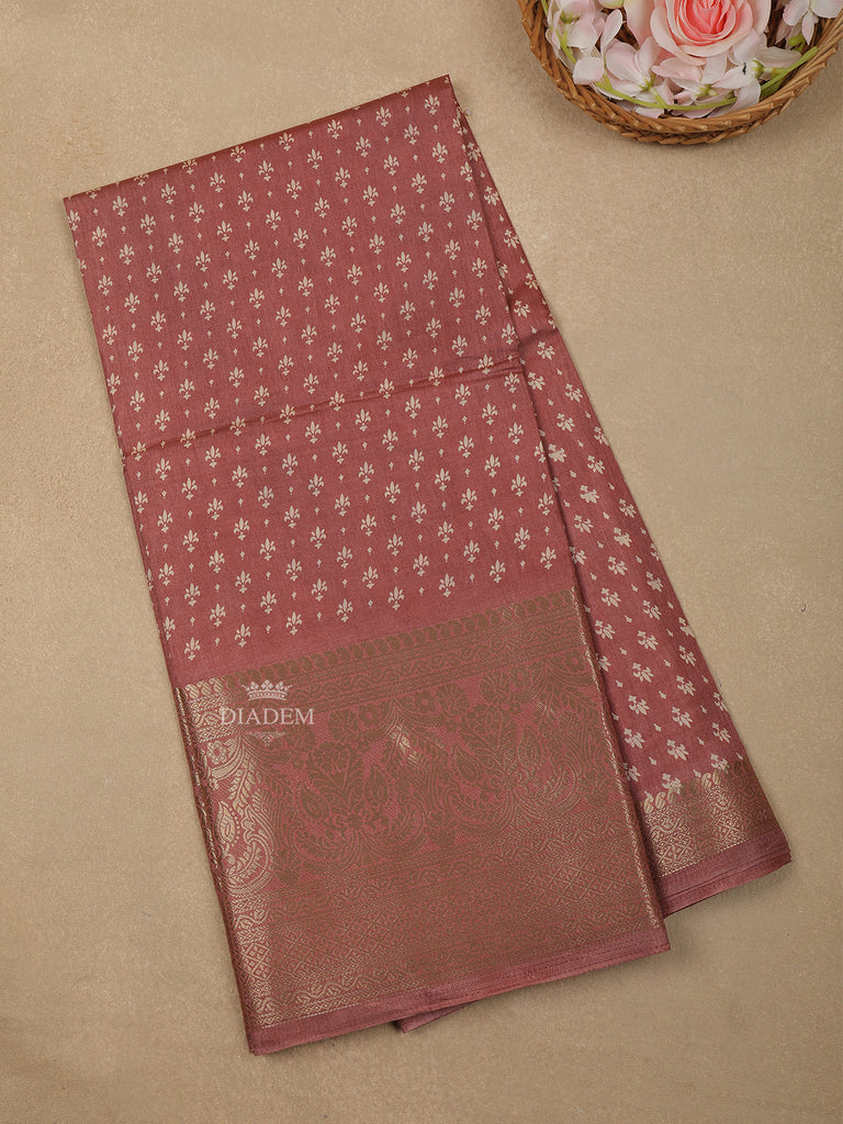 Onion Pink Floral Designed Chanderi Silk