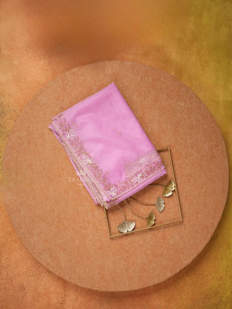 Onion Pink Organza Saree with Embroidery Design