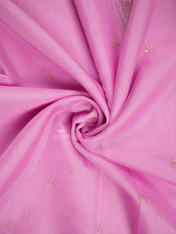 Onion Pink Organza Saree with Embroidery Design on the Body and with Designed Border - Diadem