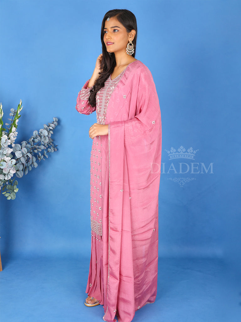 V-Neckline Onion Pink Sharara Suit