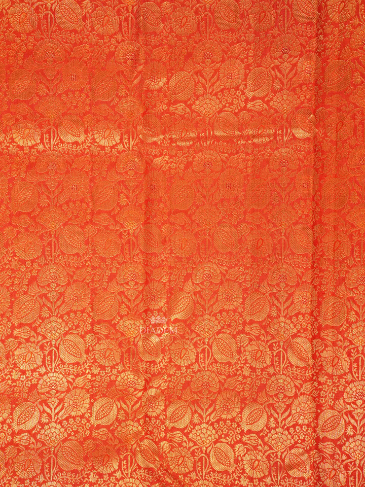 Orange Kanchipuram Silk Saree Floral Patterns