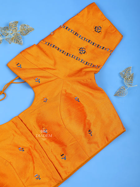 Mirror Embroidery Orange Silk Blouse