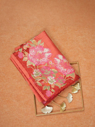 Orange Tussar Silk Saree with Solid Body and with Designed Floral Border - Diadem