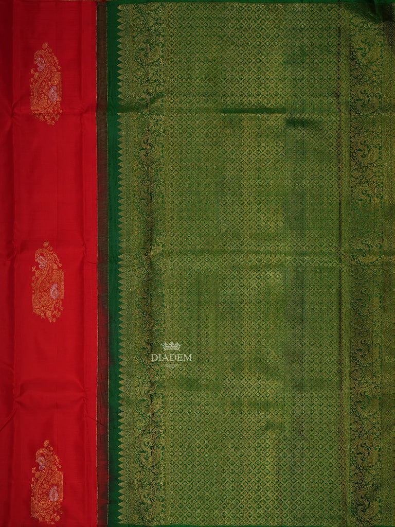 Paisley Design Red Pure Kanchipuram Silk 