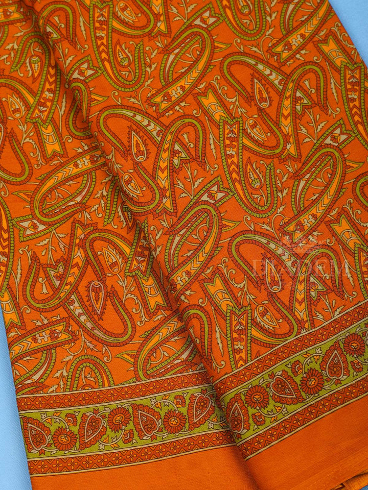 Rust Orange Paisley Printed Georgette Saree - Diadem