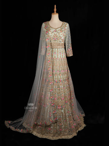 Pale Green Floral Embroidery Designed Gown