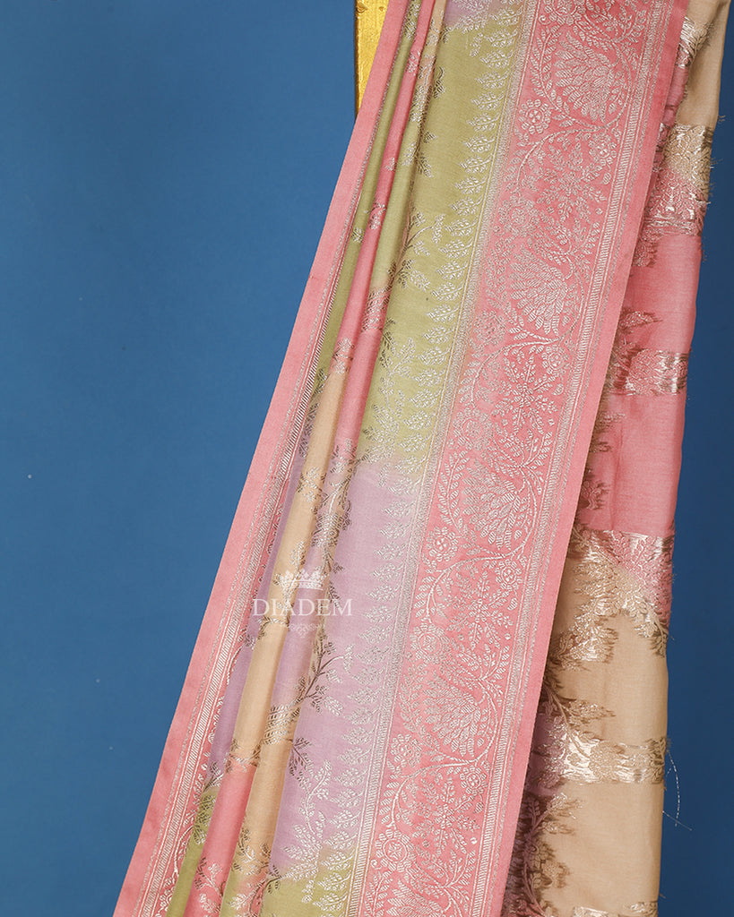 Pale Pink Banarasi Silk Saree Floral Design