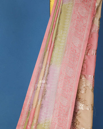 Pale Pink Floral Designed Bridal Banarasi Silk Saree - Diadem