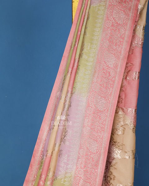 Pale Pink Banarasi Silk Saree Floral Design